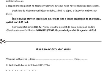 Přihláška do školního klubu 2023/2024